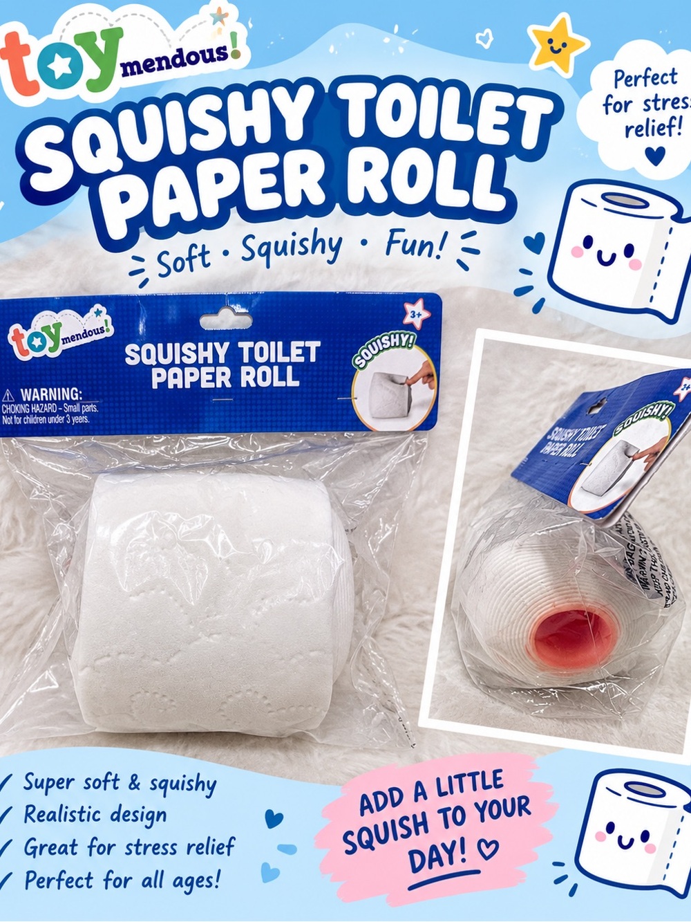 Squishy Toilet Paper Roll - White Stress Relief Toy